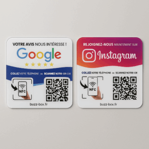 Pack Duo plaques Avis Google + Follow Instagram – NFC + QR Code